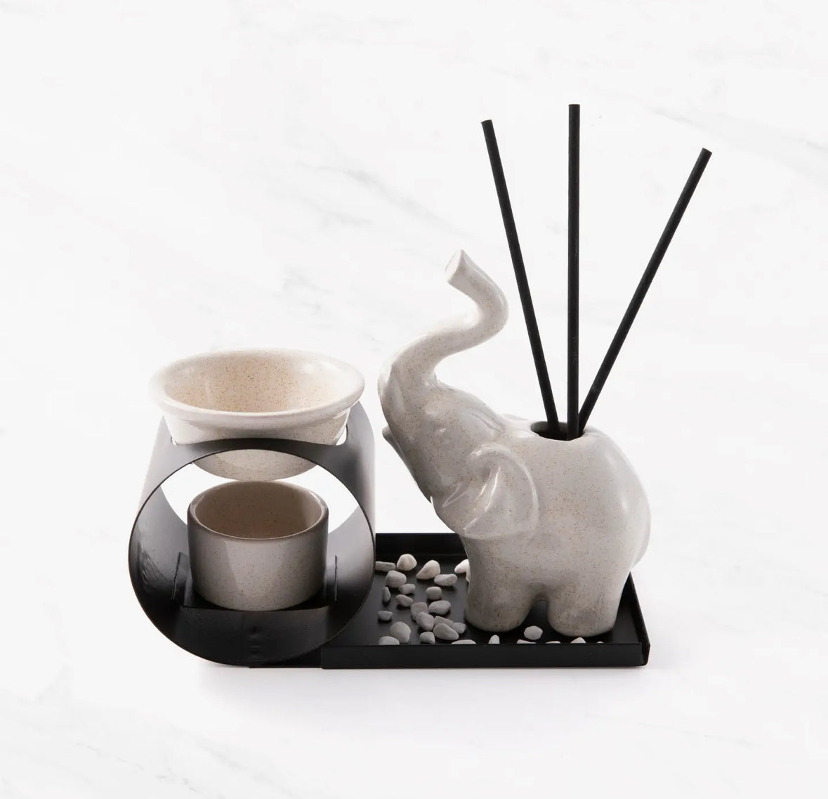 Elephant Aroma Diffuser and Incense Holder Set