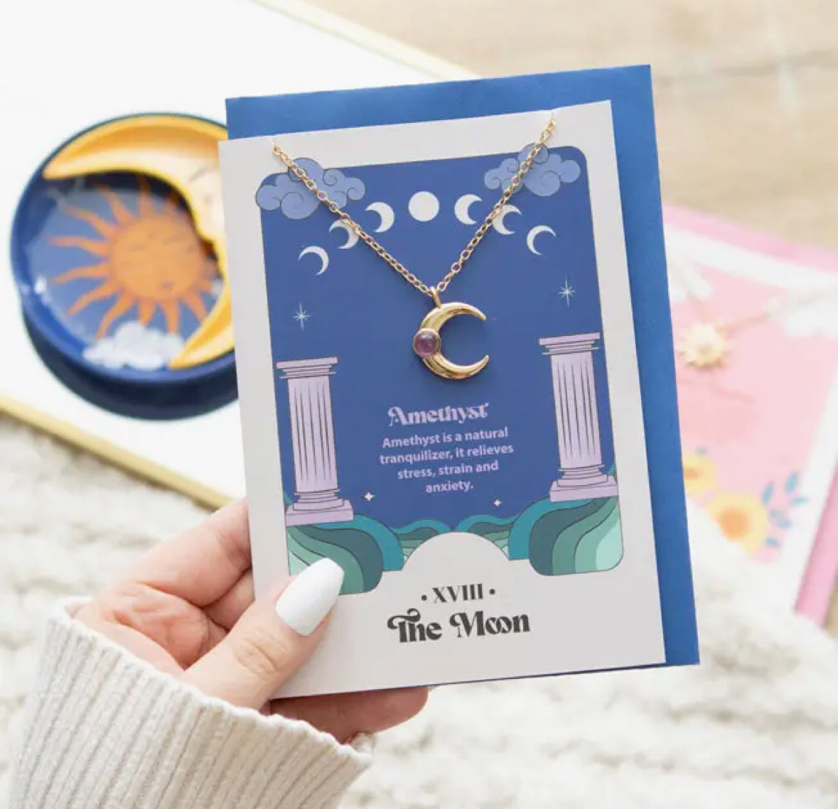 The Moon Celestial Amethyst Necklace Greeting Card