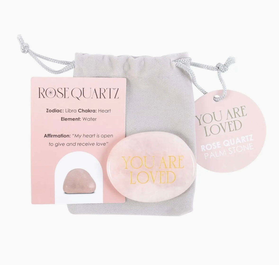 You Are Loved Rose Quartz Crystal Palm Stone