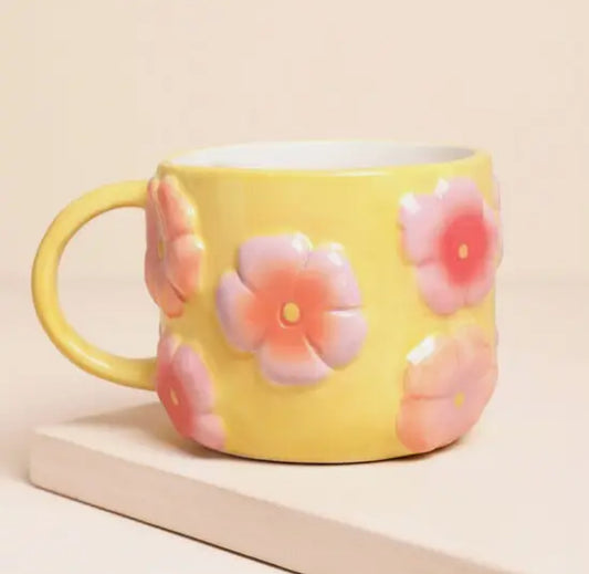 Retro Floral Yellow and Pink Ceramic Mug