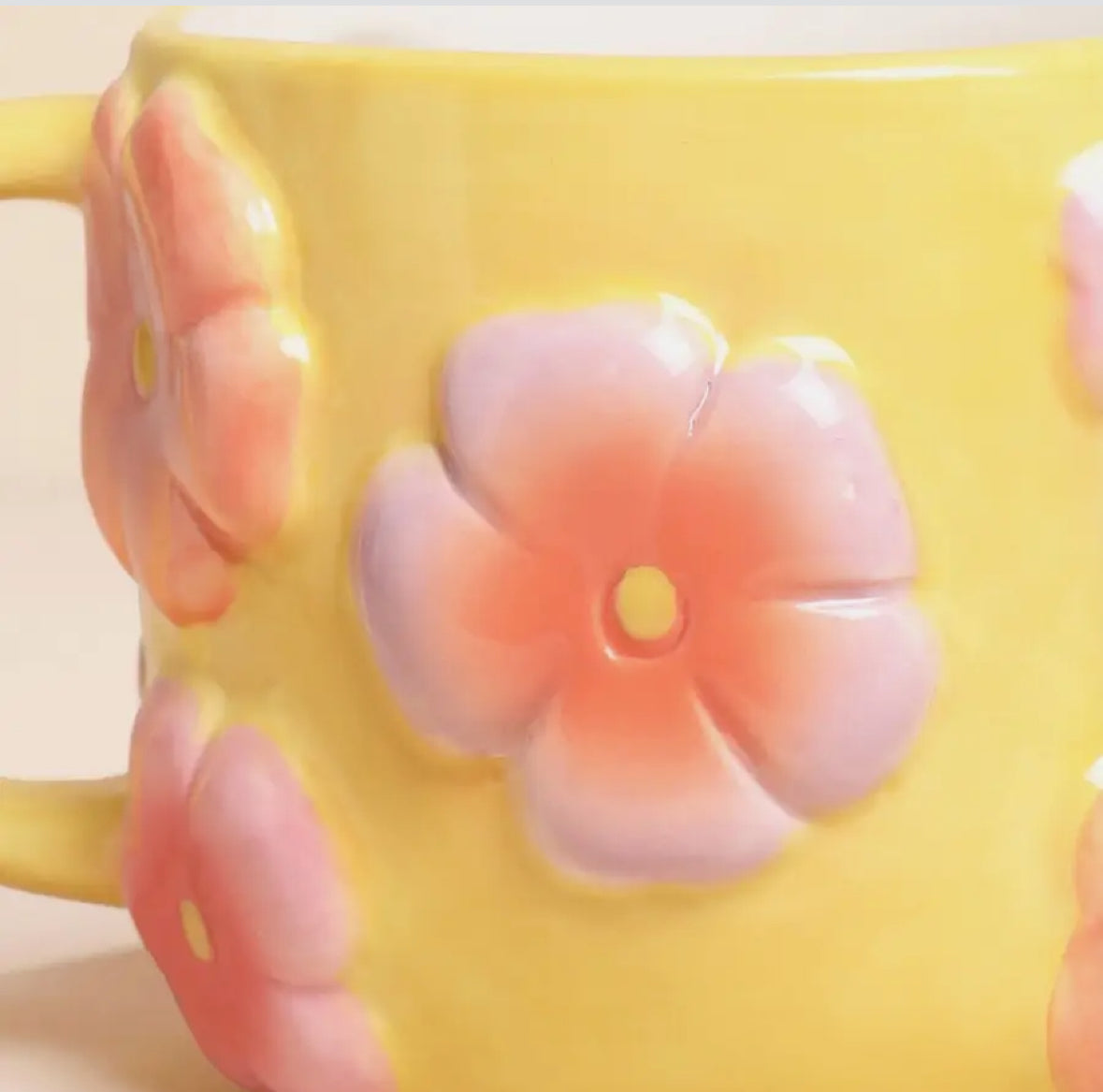 Retro Floral Yellow and Pink Ceramic Mug