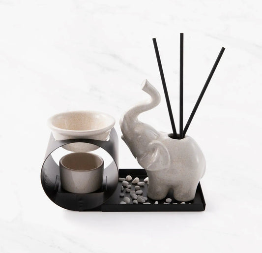 Elephant Aroma Diffuser and Incense Holder Set