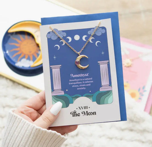 The Moon Celestial Amethyst Necklace Greeting Card